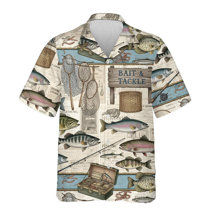 Vintage Fishing Bait and Tackle Retro Fisherman Hawaiian Shirt S-5XL