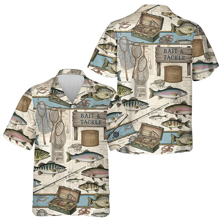 Vintage Fishing Bait and Tackle Retro Fisherman Hawaiian Shirt S-5XL