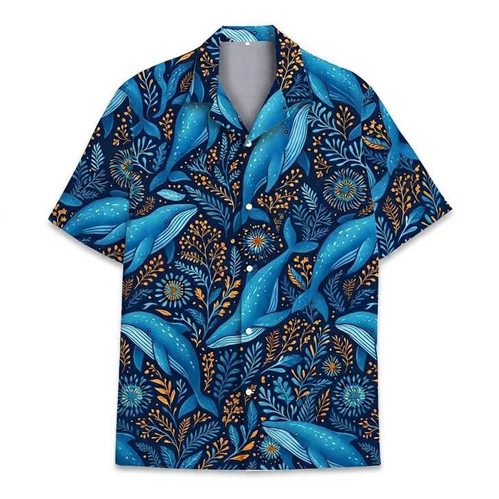 Blue Whale Ocean Sea Life Humpback Vacation Hawaiian Shirt S-5XL