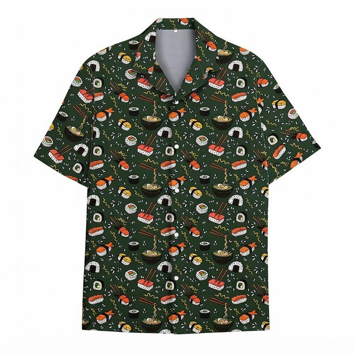 Japanese Food Sushi Ramen Pattern Summer Hawaiian Shirt S-5XL