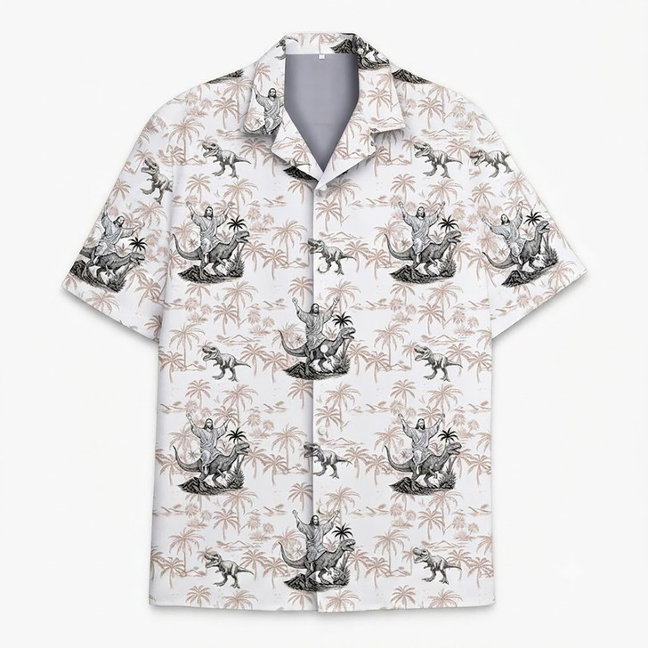 Jesus Riding Dinosaur Christian Tropical Hawaiian Shirt S-5XL