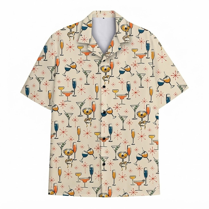 Vintage Cocktail Retro Drink Martini Champagne Party Hawaiian Shirt S-5XL