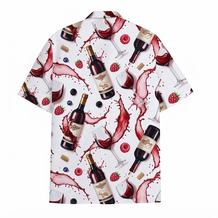 Red Wine Bottle Glass Pour Splash Summer Party Hawaiian Shirt S-5XL