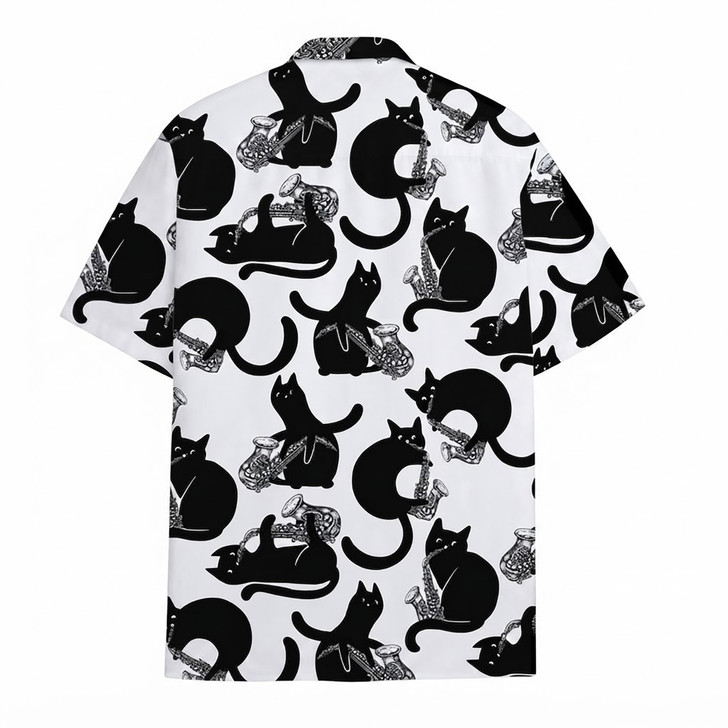 Funny Black Cat Saxophone Jazz Music Summer Hawaiian Shirt S-5XL