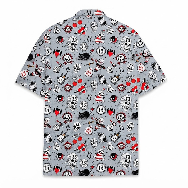 Vintage Skull Dice Edgy Retro Tattoo Summer Hawaiian Shirt S-5XL