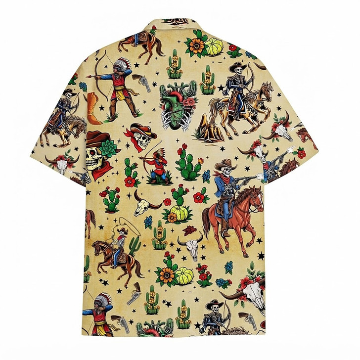 Mexican Cowboy Skeleton Dia De Los Muertos Western Hawaiian Shirt S-5XL