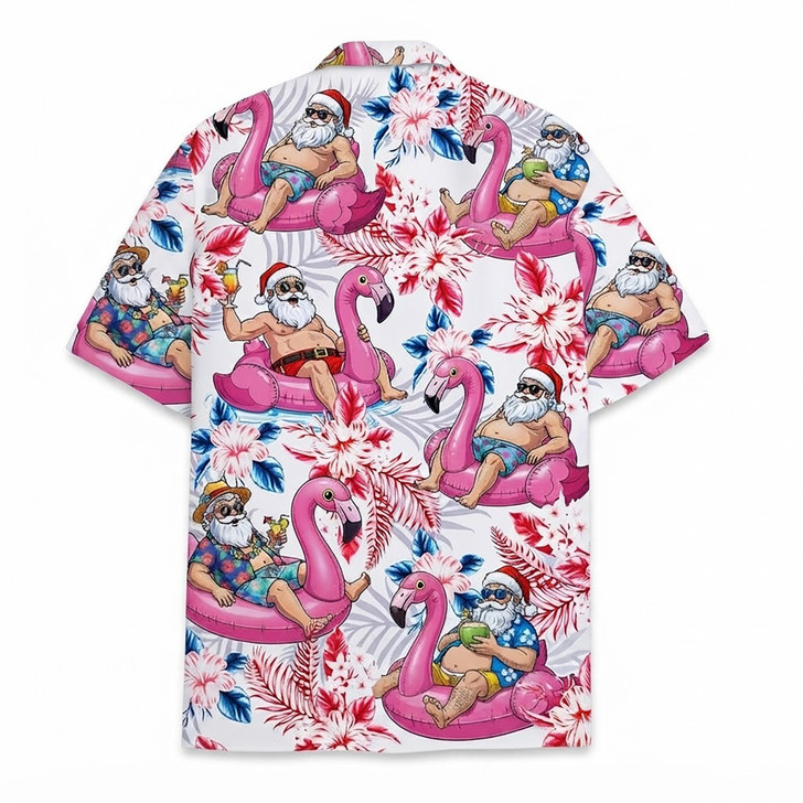 Santa Flamingo Christmas In July Tropical Xmas Hawaiian Shirt S-5XL