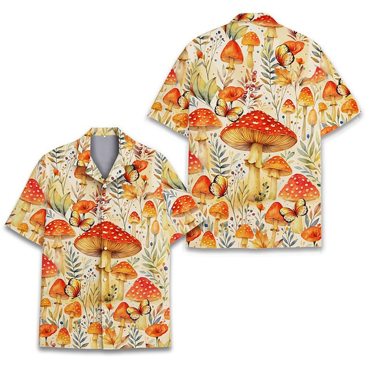Vintage Mushroom Colorful Fungi Retro Tropical Hawaiian Shirt S-5XL