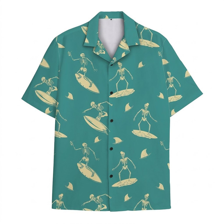 Skeleton Surfing Vintage Summer Beach Hawaiian Shirt S-5XL