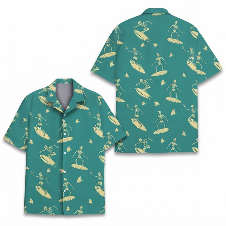 Skeleton Surfing Vintage Summer Beach Hawaiian Shirt S-5XL