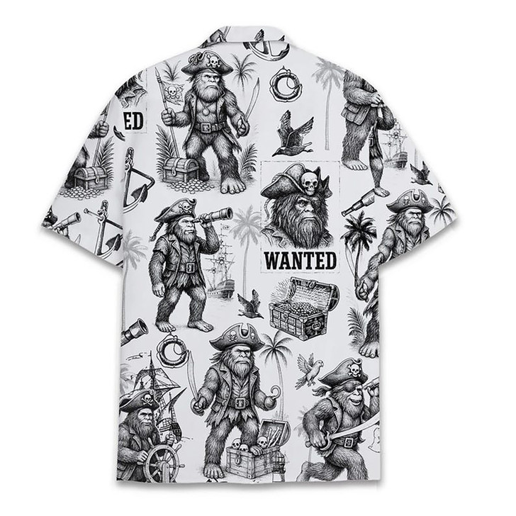 Pirate Bigfoot Wanted Poster Treasure Map Hawaiian Shirt S-5XL