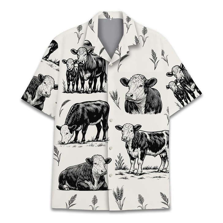 Vintage Hereford Cow Rustic Farm Cattle Hawaiian Shirt S-5XL