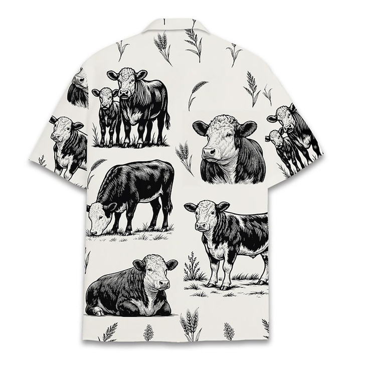 Vintage Hereford Cow Rustic Farm Cattle Hawaiian Shirt S-5XL
