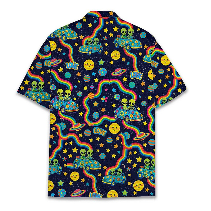 Trippy Space Hippie Alien Rainbow Pattern Hawaiian Shirt S-5XL
