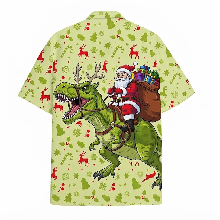 Funny Santa Riding Dinosaur Christmas In July Hawaiian Shirt S-5XL