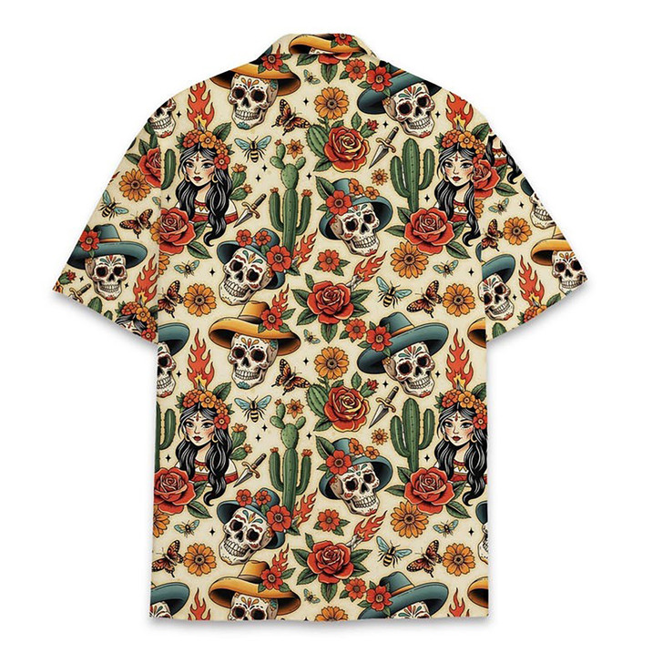 Day Of The Dead Sugar Skull Cactus Mexican Hawaiian Shirt S-5XL