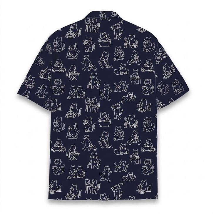 Black Cat Pattern Funny Cat Lover Summer Hawaiian Shirt S-5XL