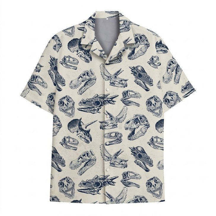 Dinosaur Skull Vintage Jurassic Summer Hawaiian Shirt S-5XL
