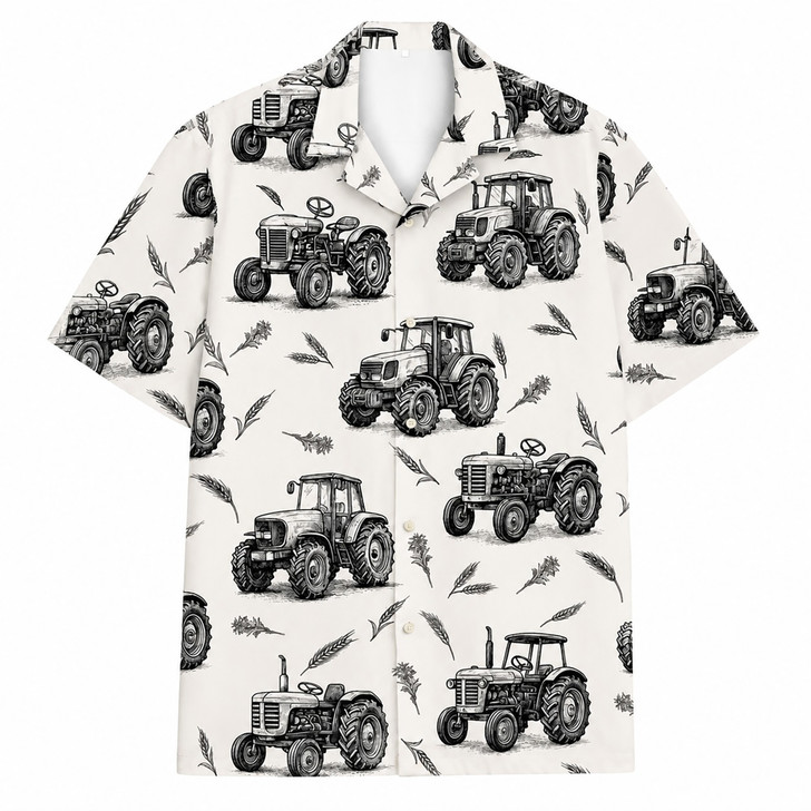 Farm Tractor Vintage Farmer Wheat Field Hawaiian Shirt S-5XL