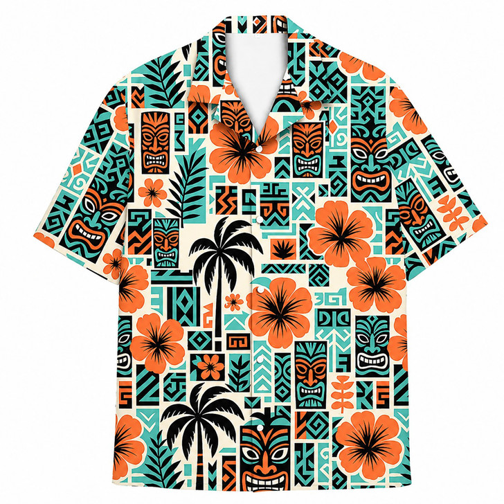 Retro Tiki Vintage Tribal Island Hibiscus Hawaiian Shirt S-5XL