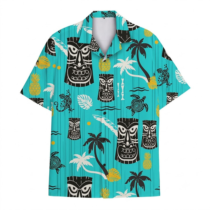 Vintage Tribal Island Tiki Face Summer Aloha Hawaiian Shirt S-5XL