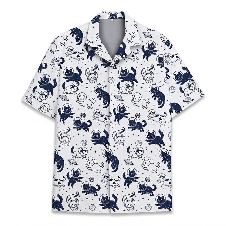 Cute Space Cat Astronaut Funny Cosmic Hawaiian Shirt S-5XL