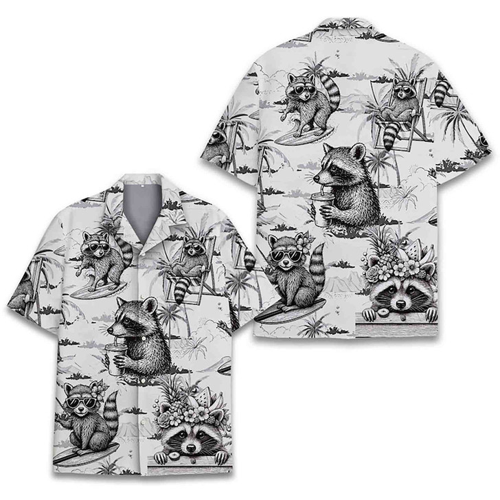 Tropical Raccoon Funny Beach Vacation Animal Hawaiian Shirt S-5XL