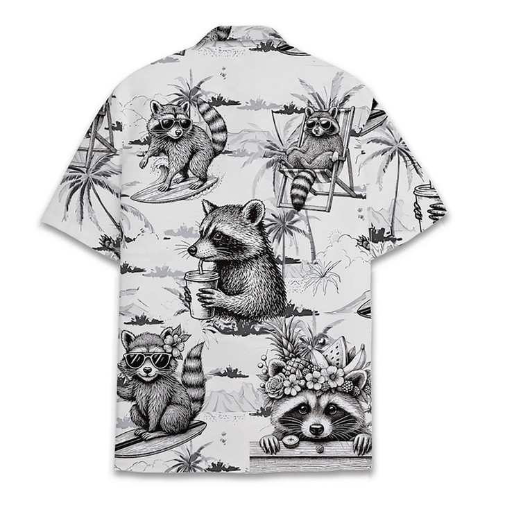 Tropical Raccoon Funny Beach Vacation Animal Hawaiian Shirt S-5XL