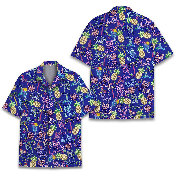 Neon Raccoon Hawaiian Shirt Vibrant Animal Print Aloha Shirt S-5XL