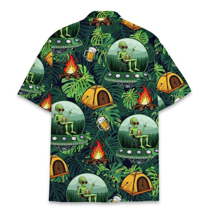 Alien Camping UFO Beer Bonfire Forest Tent Hawaiian Shirt S-5XL