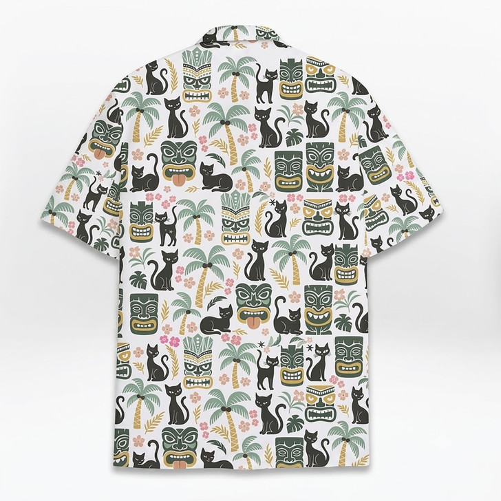 Tiki Cat Black Cat Retro Luau Party Tropical Hawaiian Shirt S-5XL