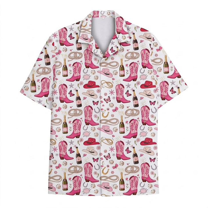 Western Pink Cowgirl Boots Rodeo Country Hawaiian Shirt S-5XL