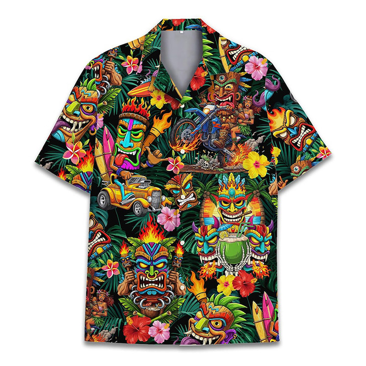 Colorful Tribal Mask Tiki Summer Beach Hawaiian Shirt S-5XL