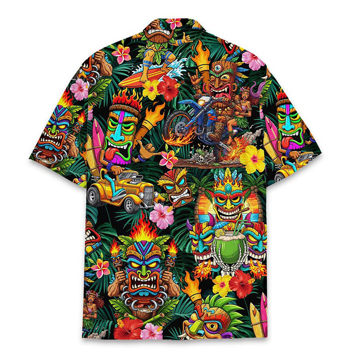 Colorful Tribal Mask Tiki Summer Beach Hawaiian Shirt S-5XL