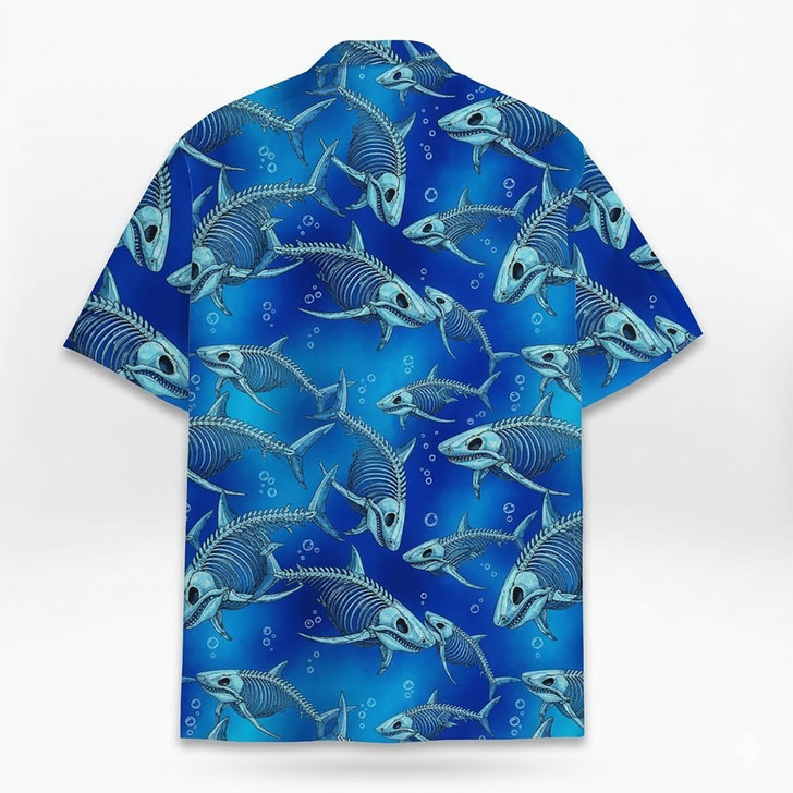 Skeleton Fish Deep Sea Fishing Ocean Beach Hawaiian Shirt S-5XL