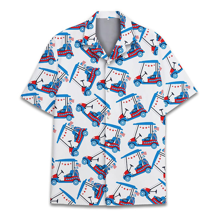 Patriotic USA Flag Golf Cart 4th of July Hawaiian Shirt S-5XL