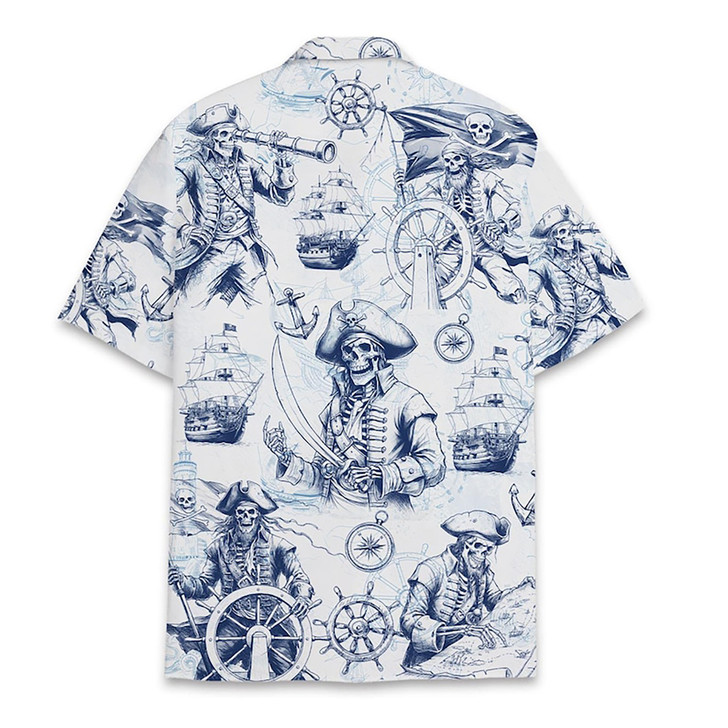 Vintage Pirate Skeleton Skull Summer Beach Hawaiian Shirt S-5XL