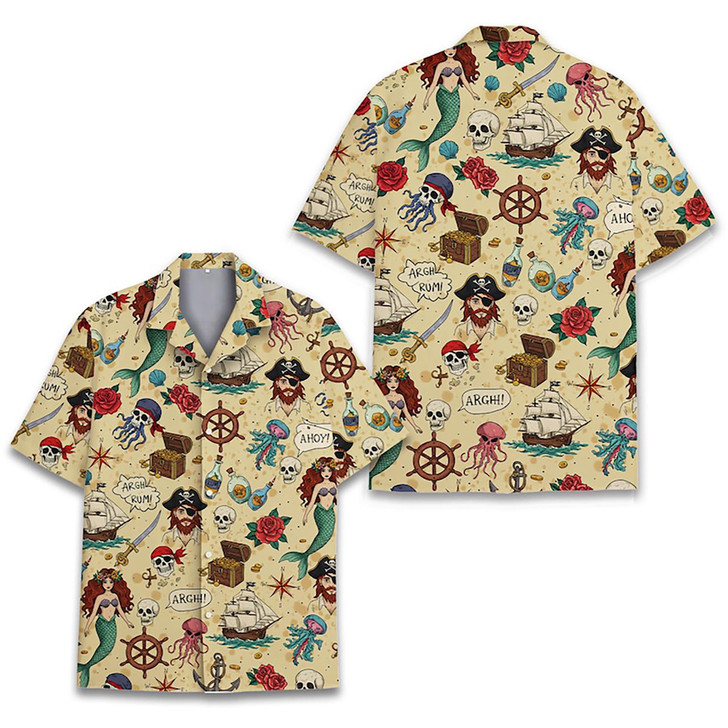 Funny Pirate Mermaids Nautical Cruise Hawaiian Shirt S-5XL