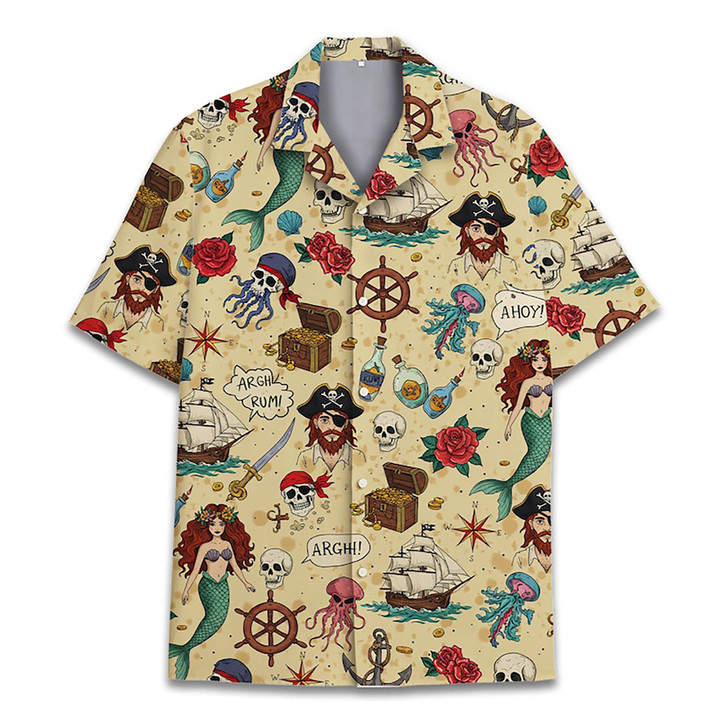 Funny Pirate Mermaids Nautical Cruise Hawaiian Shirt S-5XL