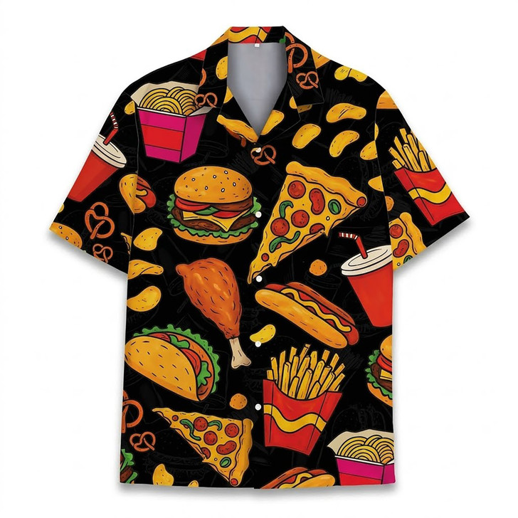 Funny Junk Food Fast Food Pizza Burger Summer Hawaiian Shirt S-5XL