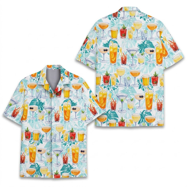 Funny Cocktail Tropical Drinks Summer Beach Hawaiian Shirt S-5XL