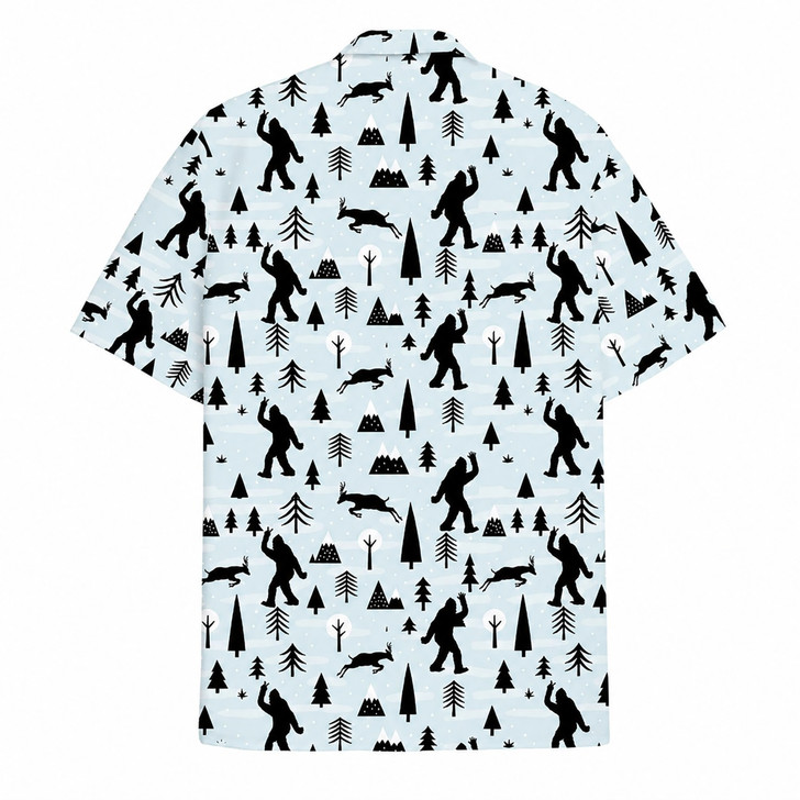 Bigfoot Sasquatch Pine Tree Snow Forest Hawaiian Shirt S-5XL