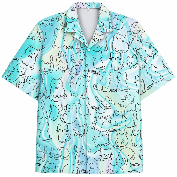 Cute Pastel Cat Tropical Beach Vacation Hawaiian Shirt S-5XL