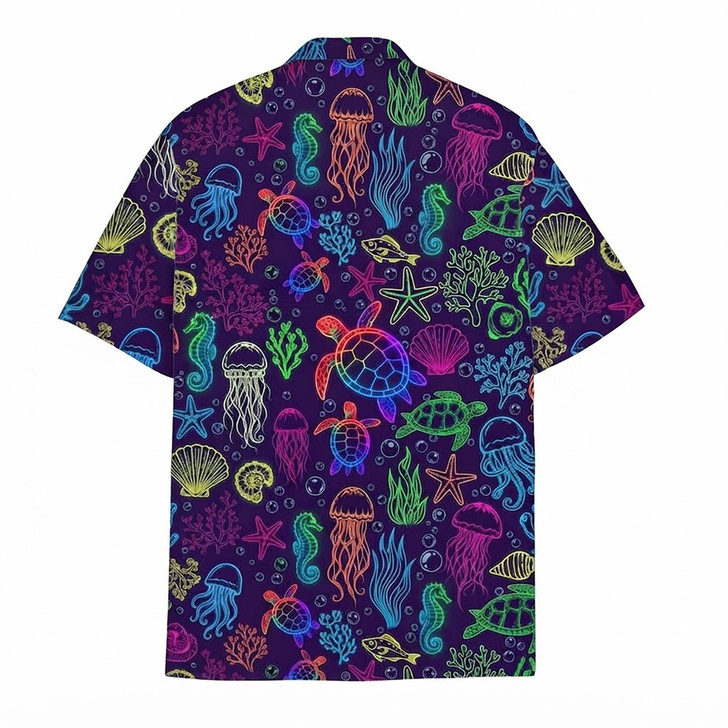 Neon Ocean Marine Life Tropical Beach Hawaiian Shirt S-5XL