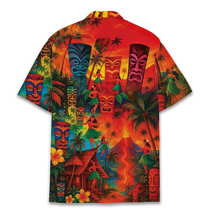 Tiki Hula Volcano Island Luau Party Hawaiian Shirt S-5XL