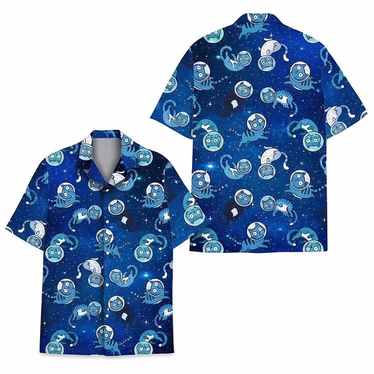 Funny Space Galaxy Astronaut Cat Hawaiian Shirt S-5XL