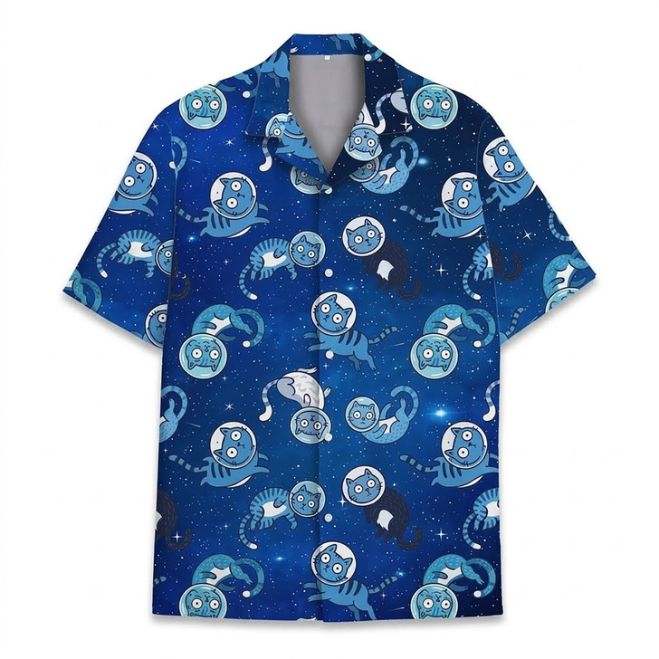Funny Space Galaxy Astronaut Cat Hawaiian Shirt S-5XL