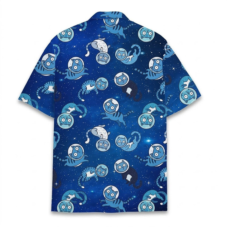 Funny Space Galaxy Astronaut Cat Hawaiian Shirt S-5XL