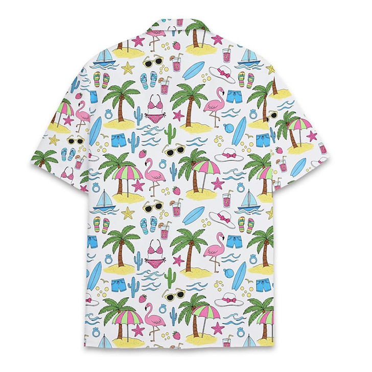 Funny Flamingo Palm Tree Summer Beach Pattern Hawaiian Shirt S-5XL