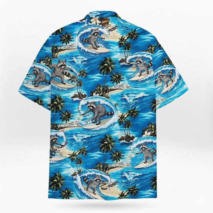 Funny Raccoon Surfing Summer Beach Hawaiian Shirt S-5XL